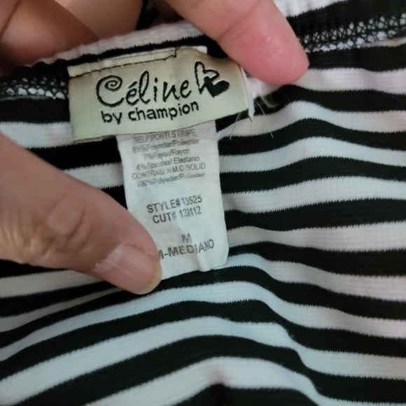 Celine By Champion Women's Strapless One Piece Swimsuit Sz M Black Striped Bow - Picture 8 of 12